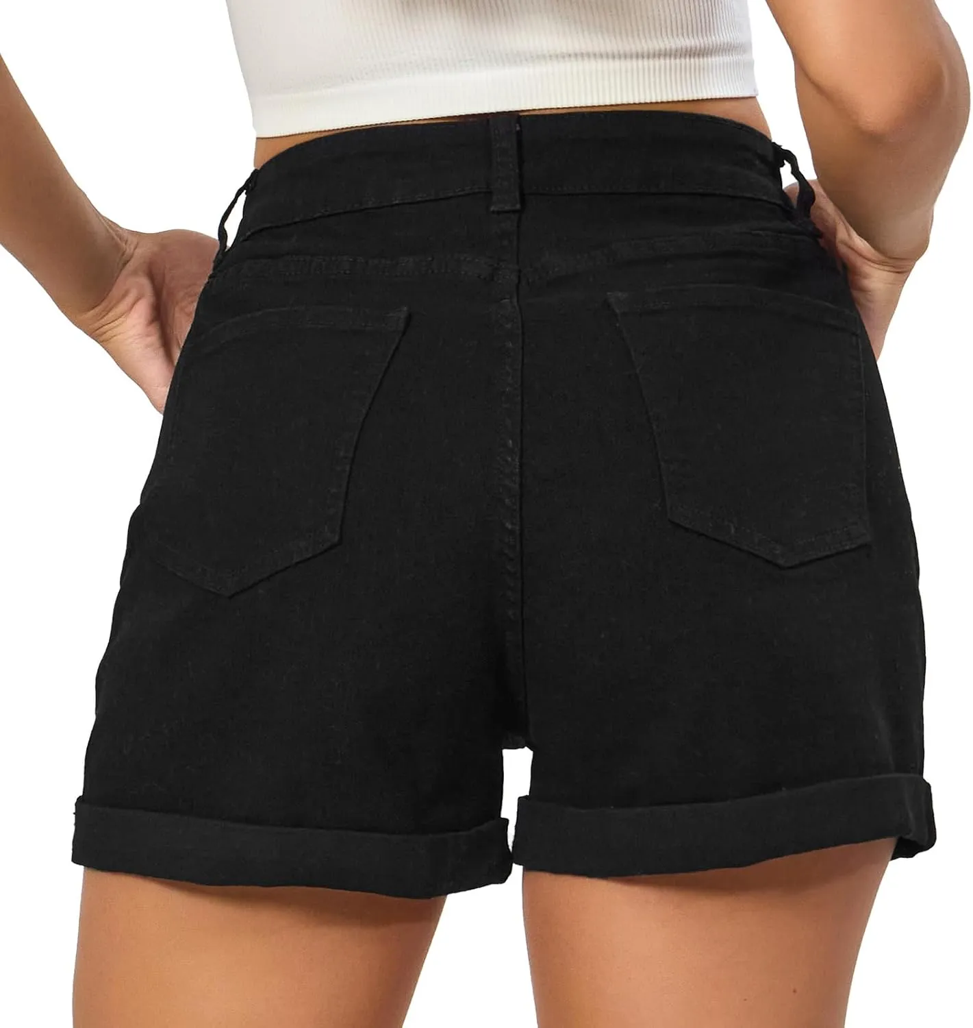 VIPONES Denim Shorts Women Summer Stretchy High Waisted Fold Hem Jean Shorts 3 Inch Inseam