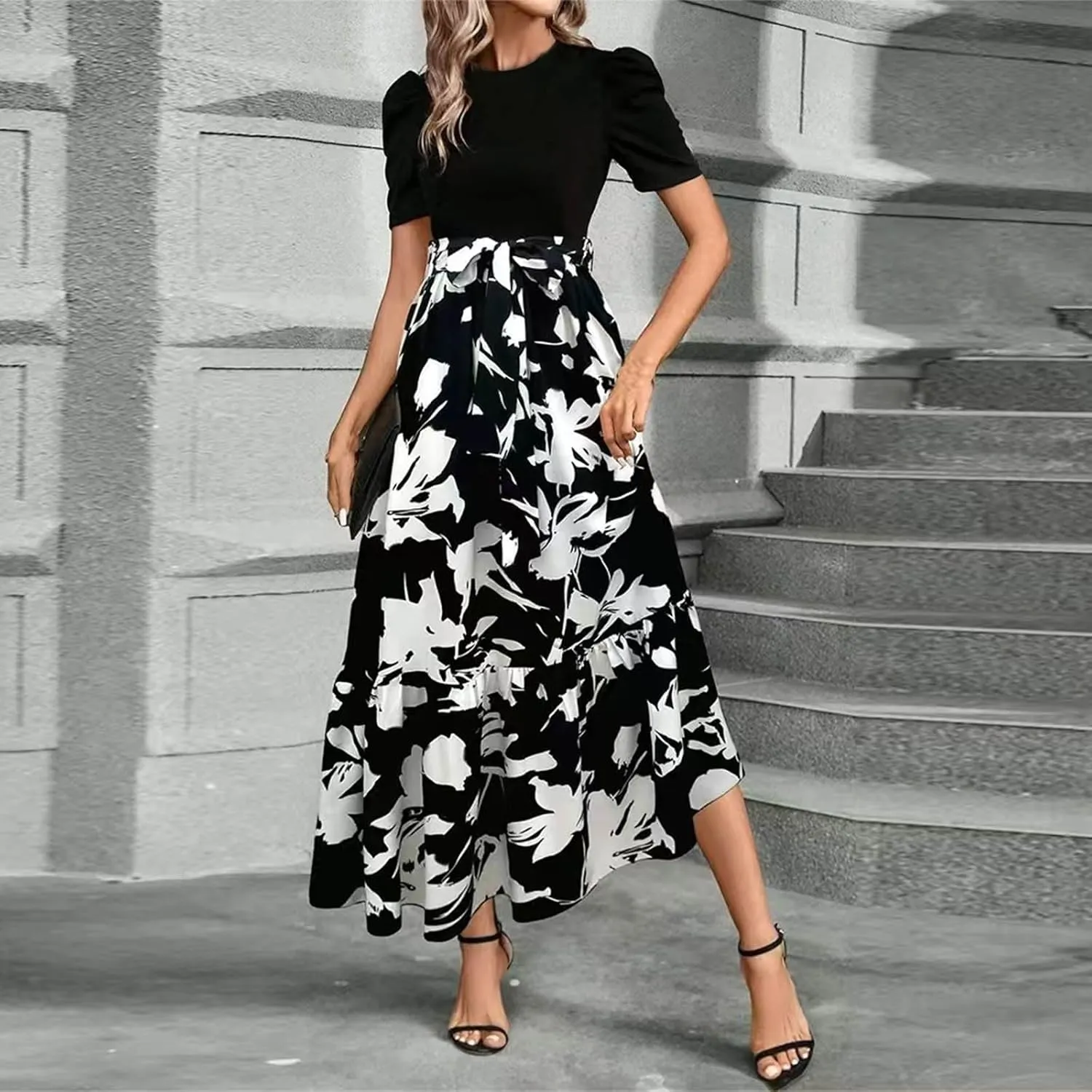 Wedding Guest Dresses for Women, Womens Easter Dresses Plus Size Formal Patchwork Spring Summer Dress 2025