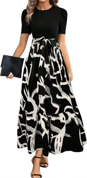 Wedding Guest Dresses for Women, Womens Easter Dresses Plus Size Formal Patchwork Spring Summer Dress 2025