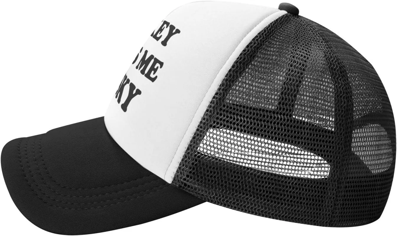 Whiskey-Makes-Me-Frisky Trucker Hat Funny Hats Men Women Adult Dirty Humor Vintage Snapback Baseball Cap