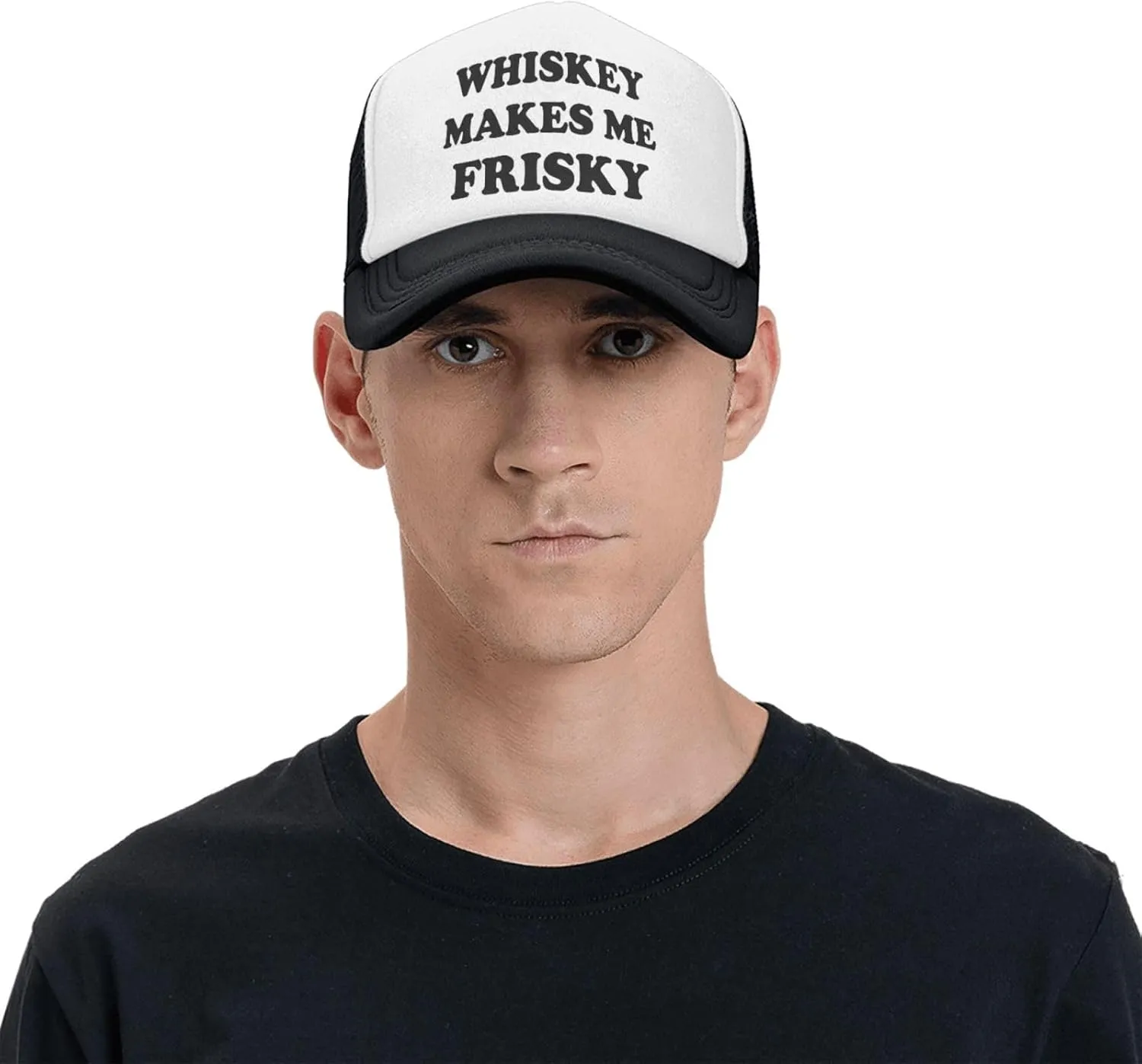 Whiskey-Makes-Me-Frisky Trucker Hat Funny Hats Men Women Adult Dirty Humor Vintage Snapback Baseball Cap