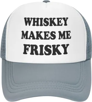 Whiskey-Makes-Me-Frisky Trucker Hat Funny Hats Men Women Adult Dirty Humor Vintage Snapback Baseball Cap