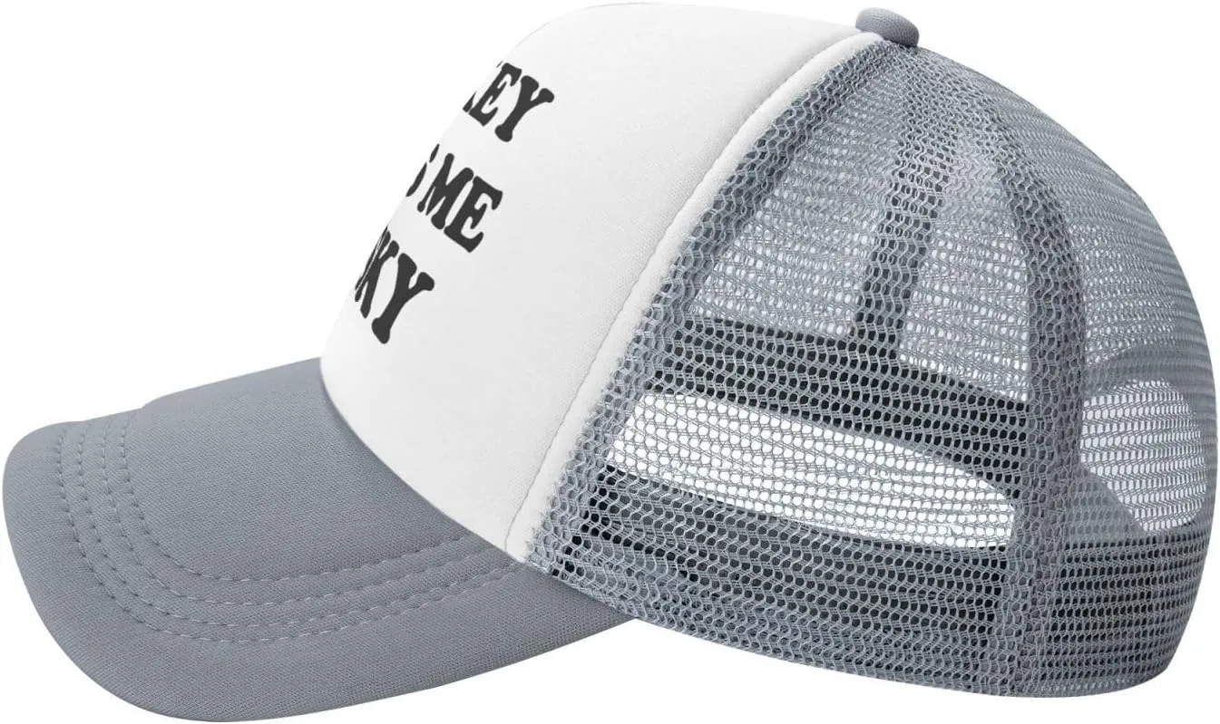 Whiskey-Makes-Me-Frisky Trucker Hat Funny Hats Men Women Adult Dirty Humor Vintage Snapback Baseball Cap