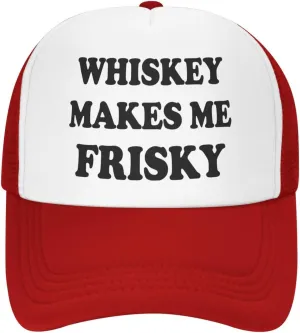Whiskey-Makes-Me-Frisky Trucker Hat Funny Hats Men Women Adult Dirty Humor Vintage Snapback Baseball Cap