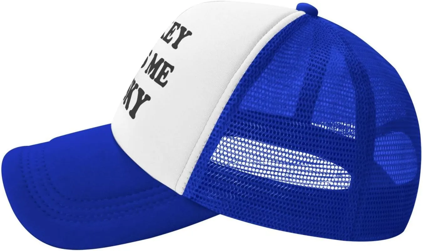 Whiskey-Makes-Me-Frisky Trucker Hat Funny Hats Men Women Adult Dirty Humor Vintage Snapback Baseball Cap