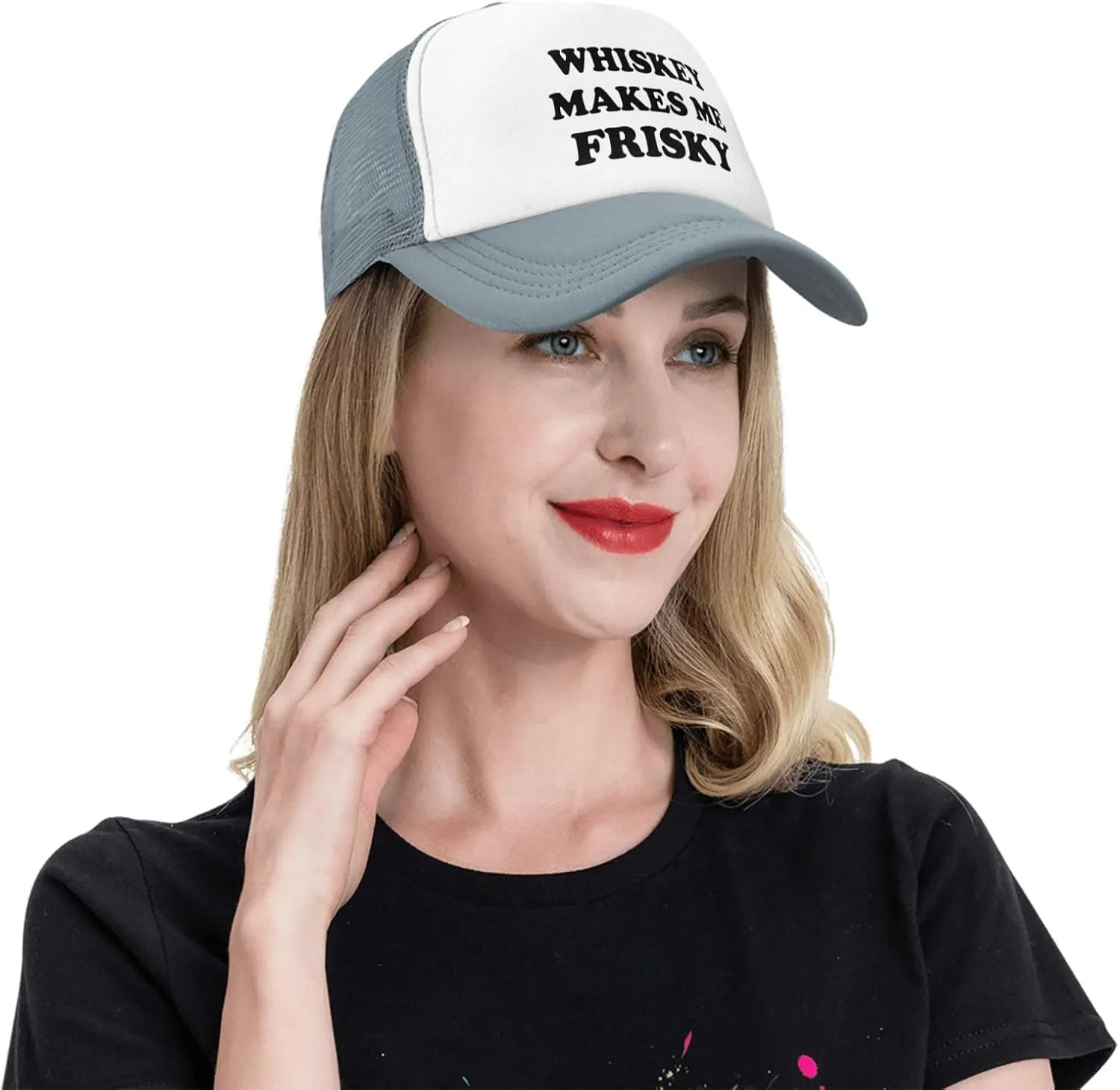 Whiskey-Makes-Me-Frisky Trucker Hat Funny Hats Men Women Adult Dirty Humor Vintage Snapback Baseball Cap