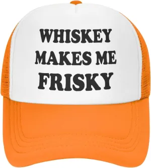 Whiskey-Makes-Me-Frisky Trucker Hat Funny Hats Men Women Adult Dirty Humor Vintage Snapback Baseball Cap