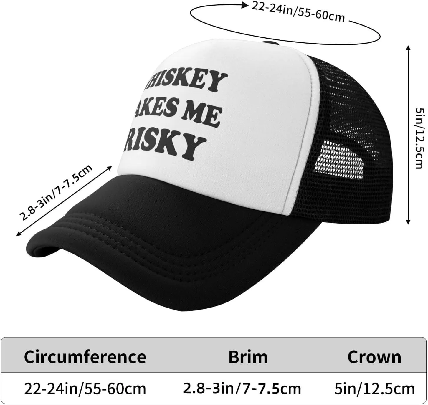 Whiskey-Makes-Me-Frisky Trucker Hat Funny Hats Men Women Adult Dirty Humor Vintage Snapback Baseball Cap