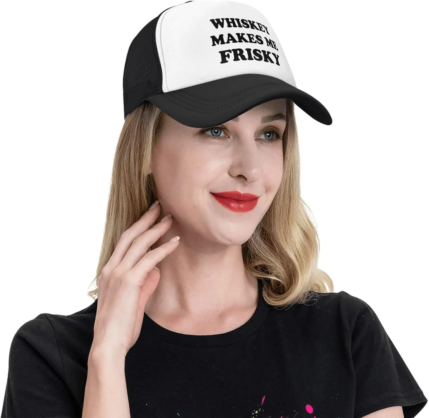 Whiskey-Makes-Me-Frisky Trucker Hat Funny Hats Men Women Adult Dirty Humor Vintage Snapback Baseball Cap