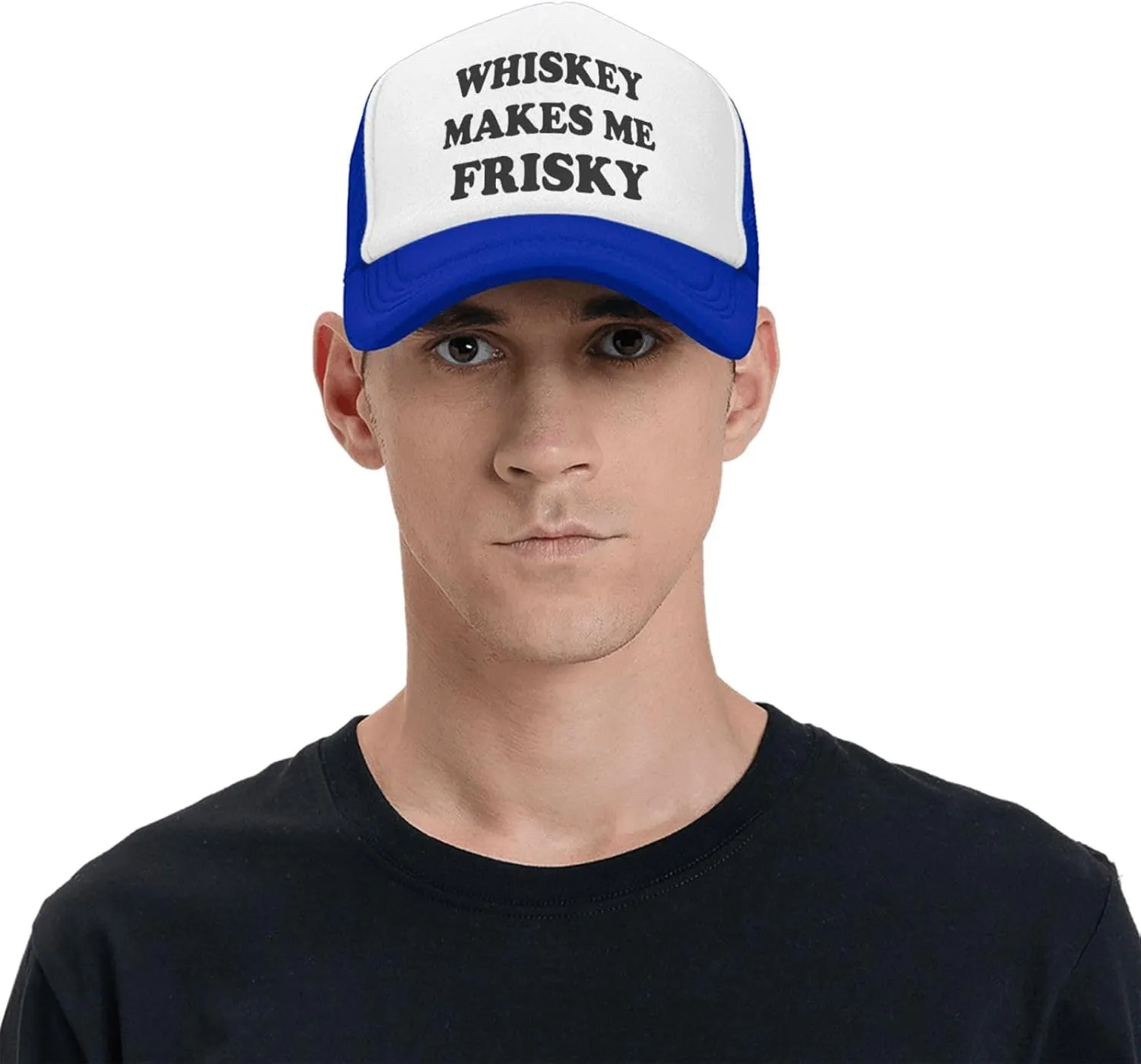 Whiskey-Makes-Me-Frisky Trucker Hat Funny Hats Men Women Adult Dirty Humor Vintage Snapback Baseball Cap