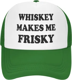 Whiskey-Makes-Me-Frisky Trucker Hat Funny Hats Men Women Adult Dirty Humor Vintage Snapback Baseball Cap