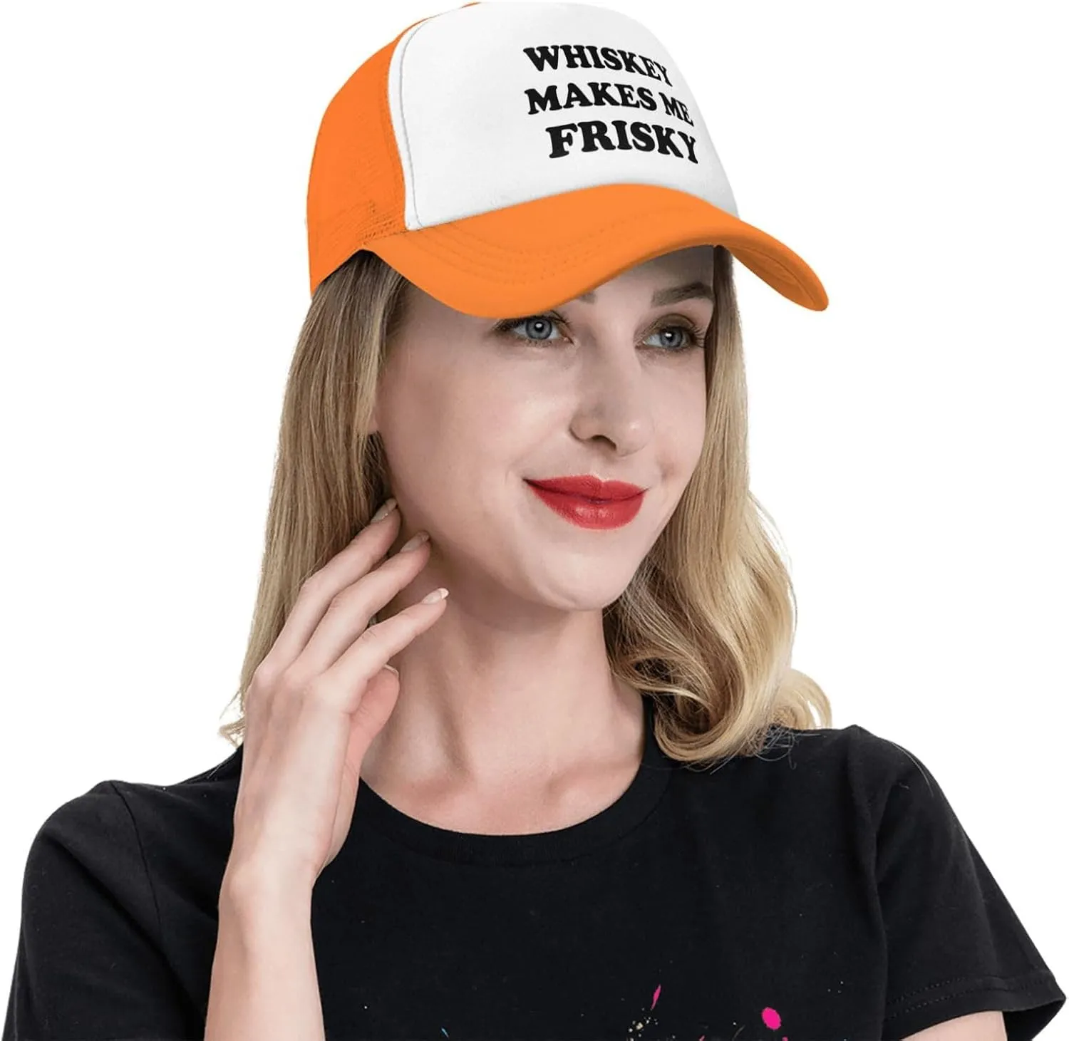 Whiskey-Makes-Me-Frisky Trucker Hat Funny Hats Men Women Adult Dirty Humor Vintage Snapback Baseball Cap