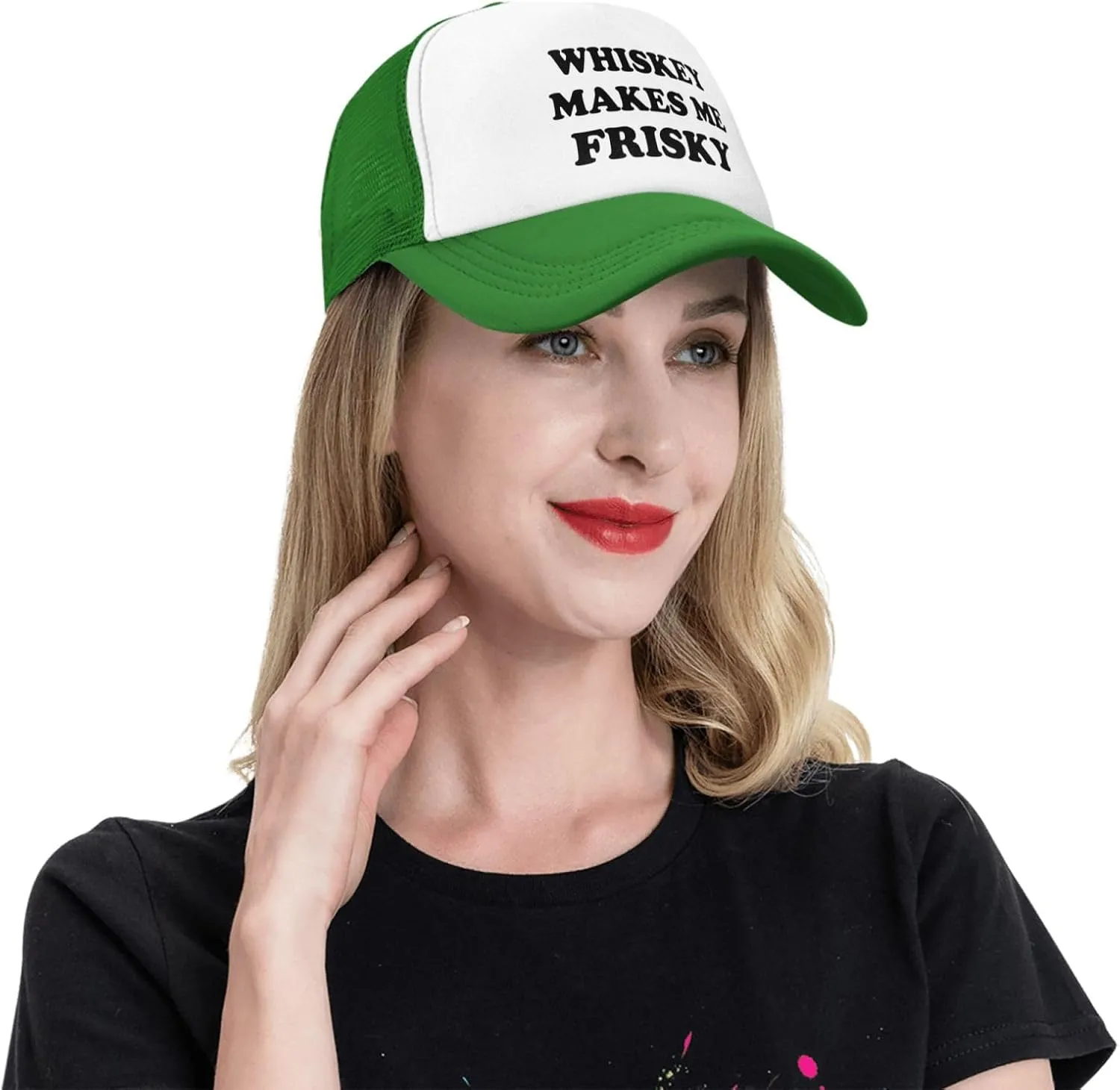Whiskey-Makes-Me-Frisky Trucker Hat Funny Hats Men Women Adult Dirty Humor Vintage Snapback Baseball Cap