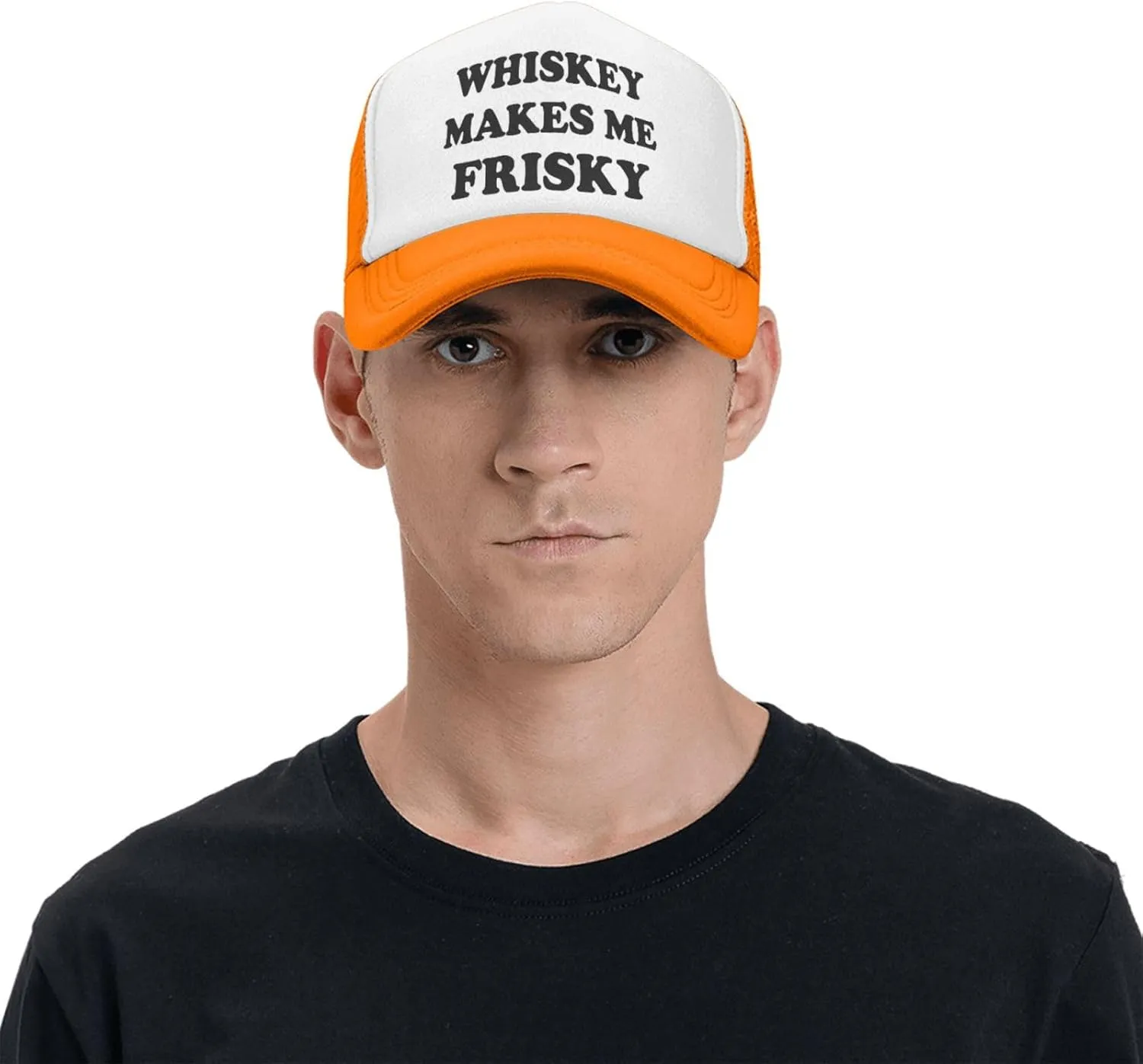 Whiskey-Makes-Me-Frisky Trucker Hat Funny Hats Men Women Adult Dirty Humor Vintage Snapback Baseball Cap