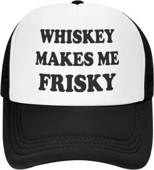 Whiskey-Makes-Me-Frisky Trucker Hat Funny Hats Men Women Adult Dirty Humor Vintage Snapback Baseball Cap