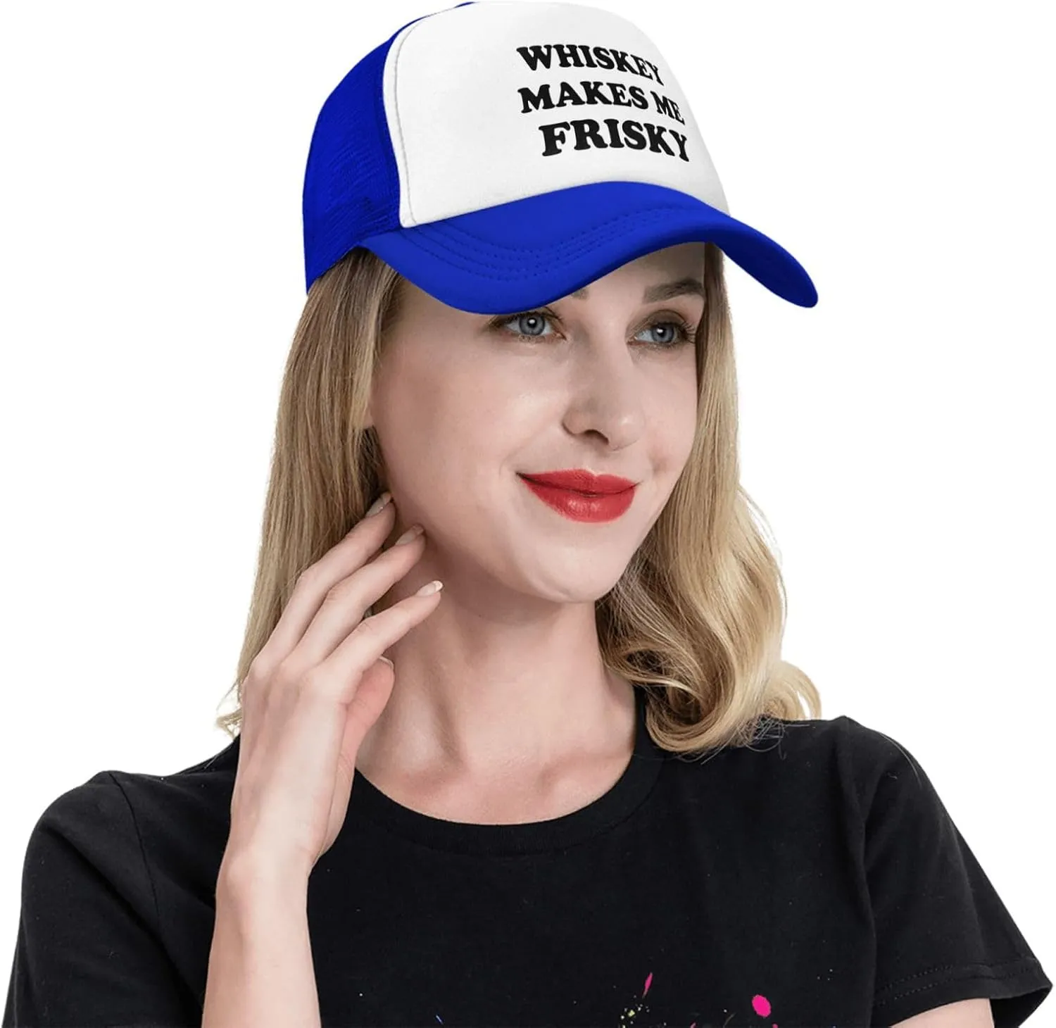 Whiskey-Makes-Me-Frisky Trucker Hat Funny Hats Men Women Adult Dirty Humor Vintage Snapback Baseball Cap