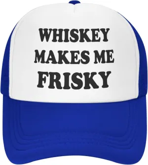 Whiskey-Makes-Me-Frisky Trucker Hat Funny Hats Men Women Adult Dirty Humor Vintage Snapback Baseball Cap
