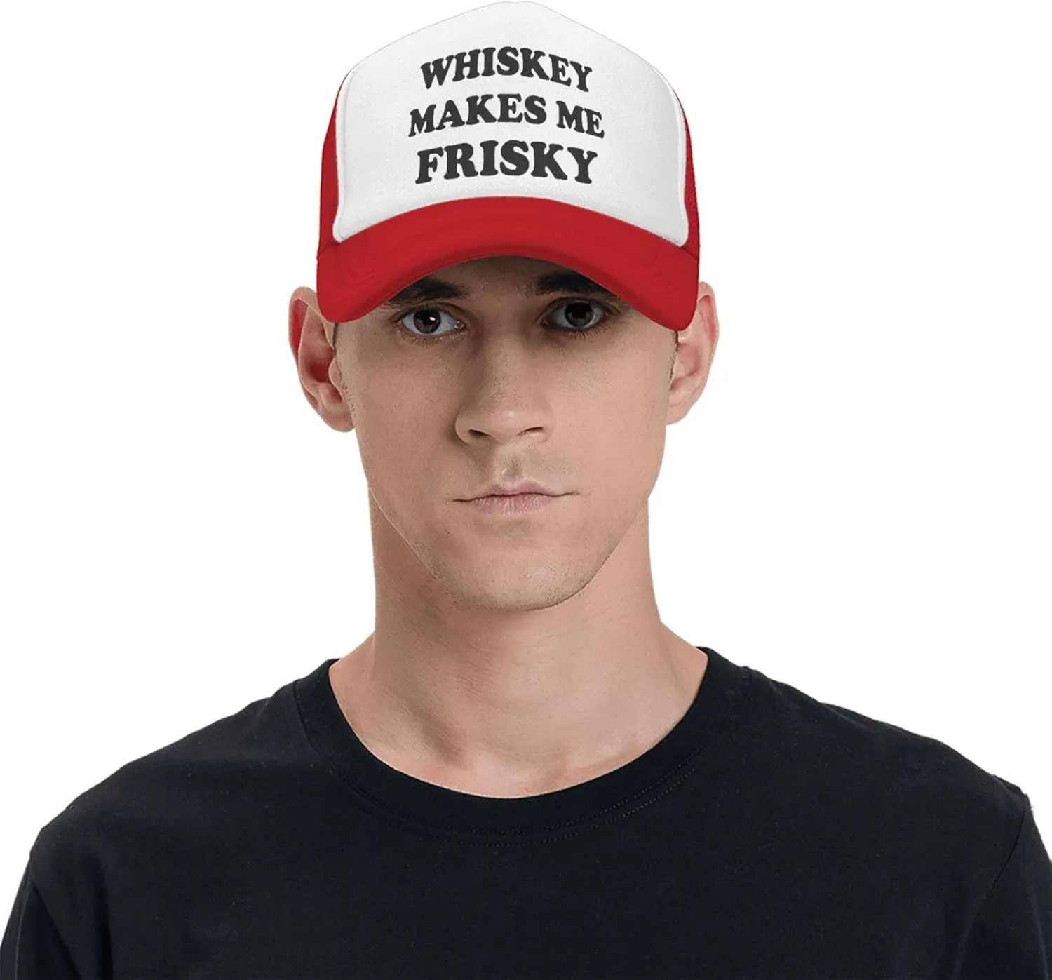 Whiskey-Makes-Me-Frisky Trucker Hat Funny Hats Men Women Adult Dirty Humor Vintage Snapback Baseball Cap