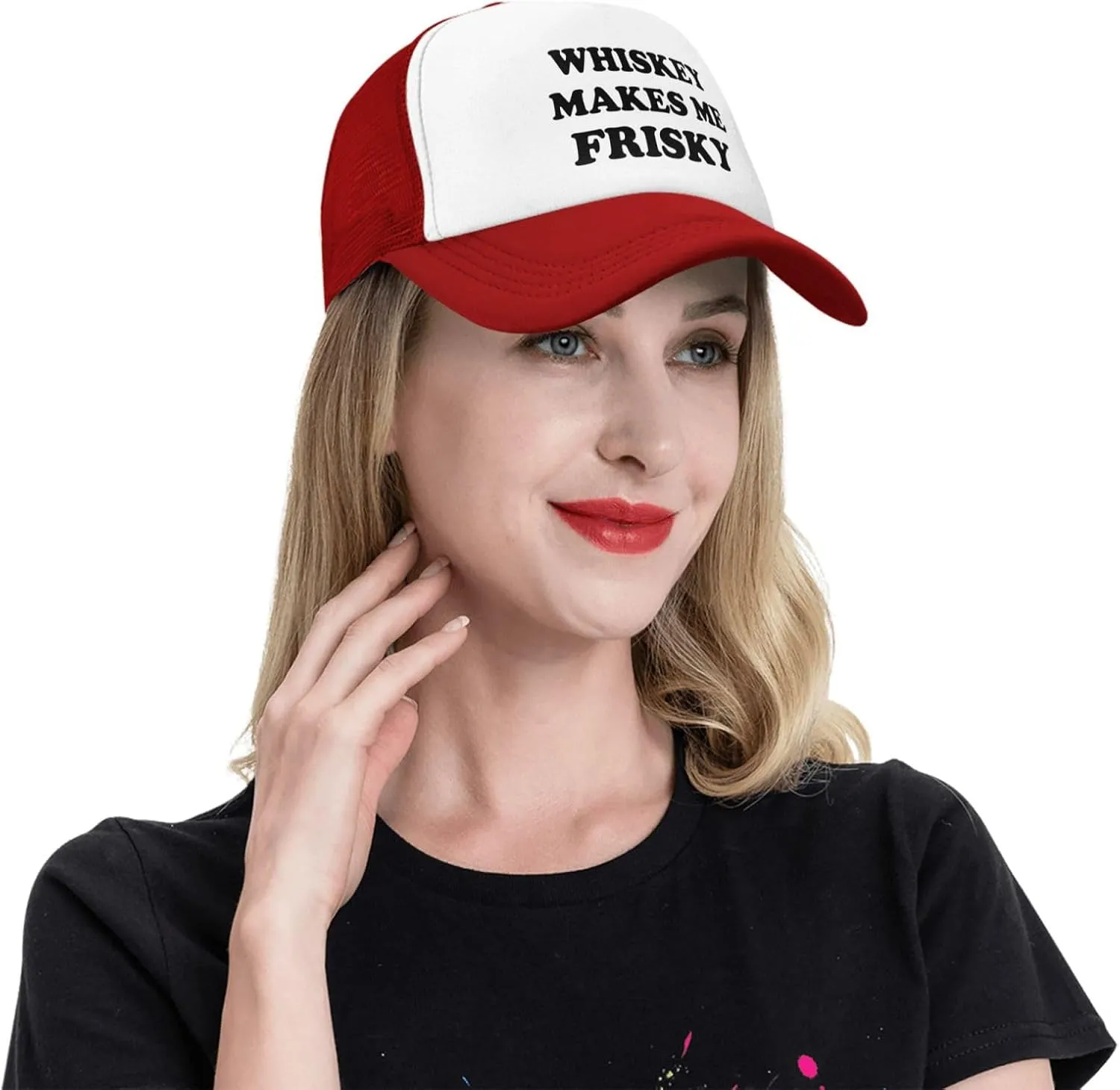 Whiskey-Makes-Me-Frisky Trucker Hat Funny Hats Men Women Adult Dirty Humor Vintage Snapback Baseball Cap
