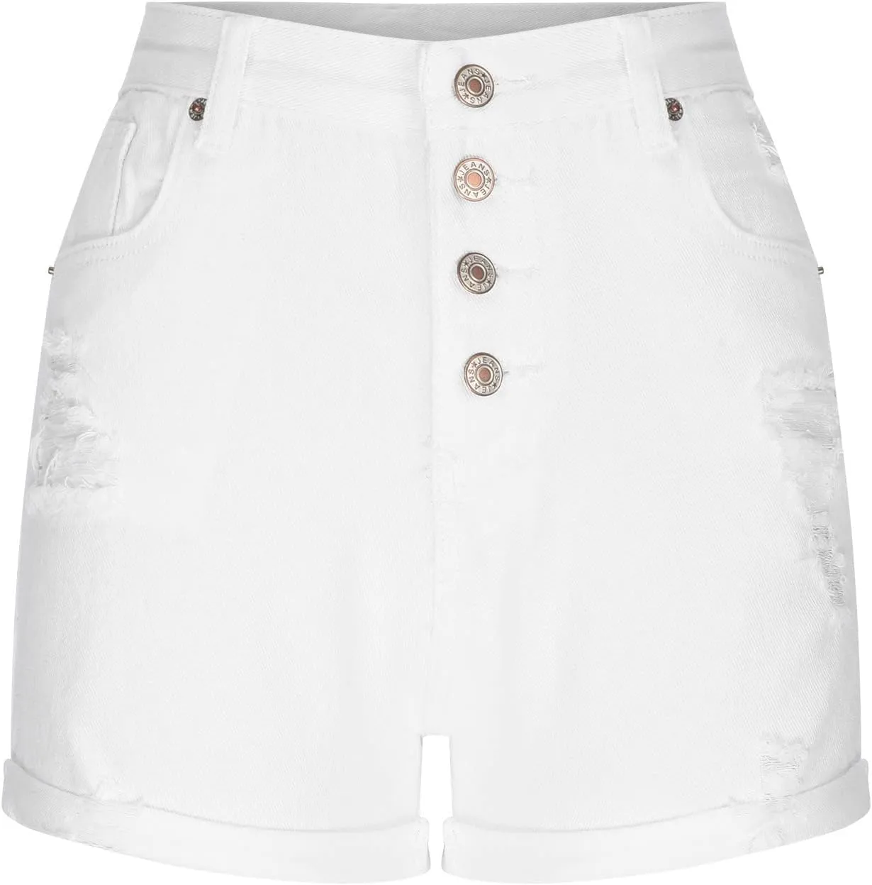 White Jean Shorts for Women Mid Rise Trendy Casual Summer Stretchy Ripped Denim Shorts Fashion Button Cuffed Shorts