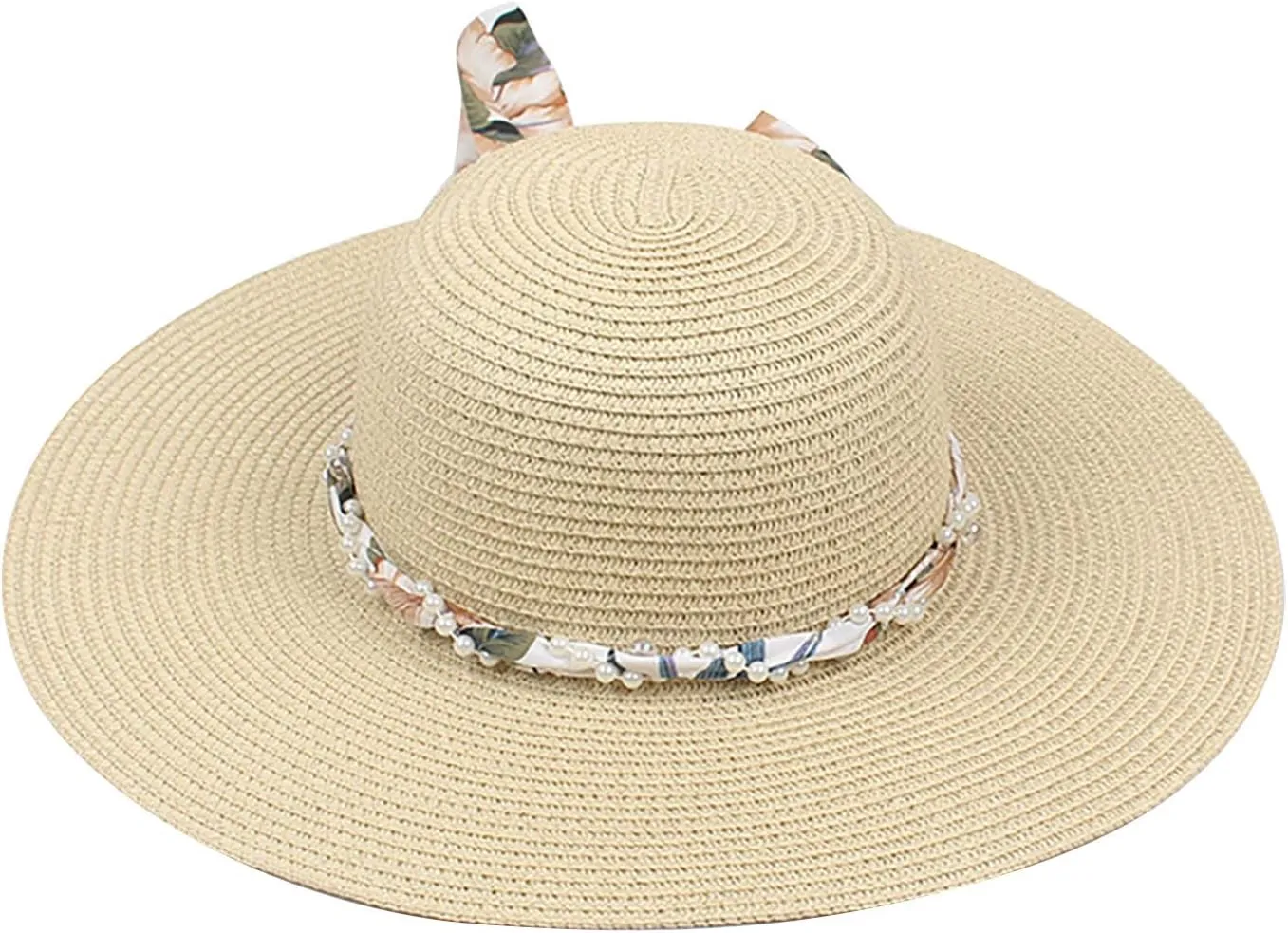Wide Brim Floppy Straw Sun Hat Women's Girls Summer Flat Beach Bucket Hat Travel Foldable UV Protection Fishman Hat