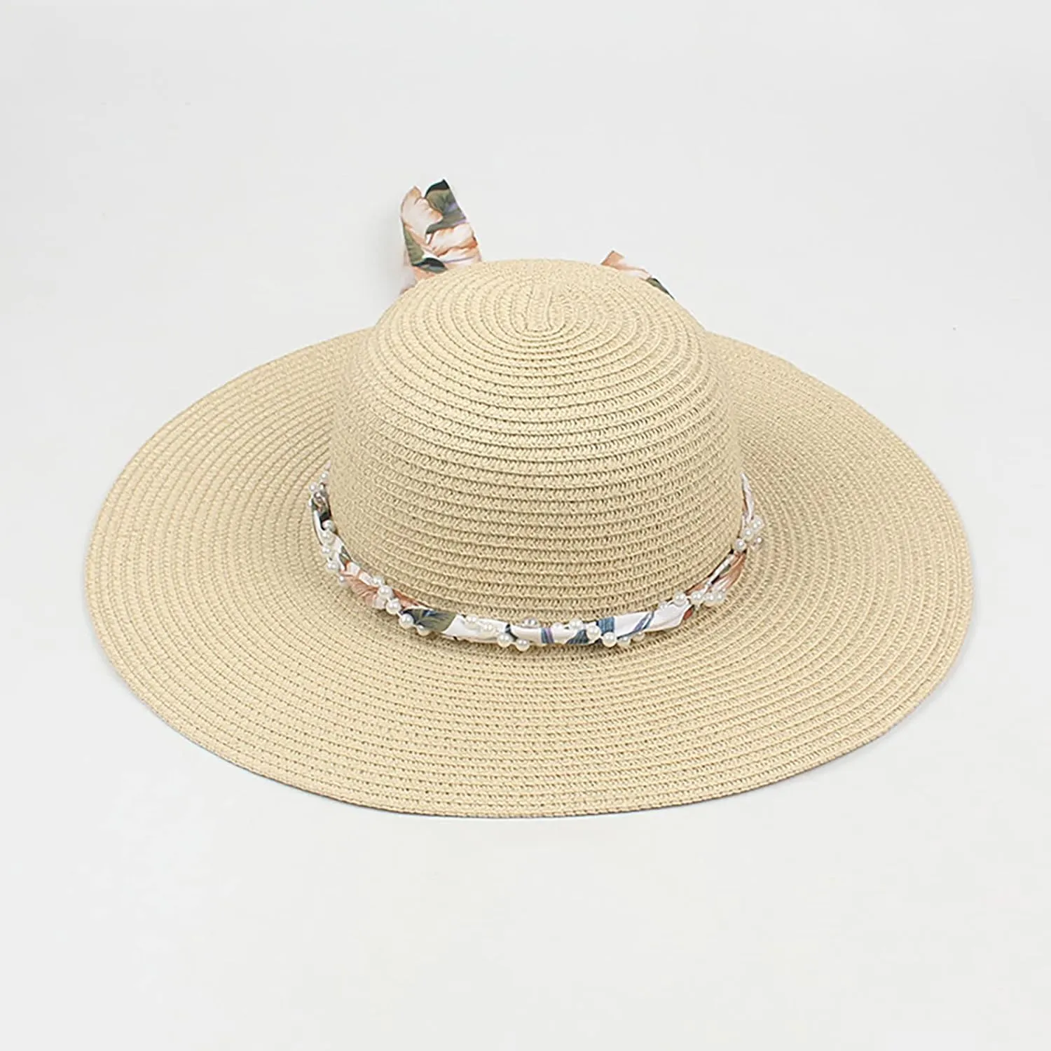 Wide Brim Floppy Straw Sun Hat Women's Girls Summer Flat Beach Bucket Hat Travel Foldable UV Protection Fishman Hat