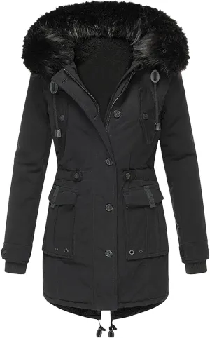 Winter Coats for Women Warm Sherpa Fleece Long Back Jacket Thicken Parka with Hood
