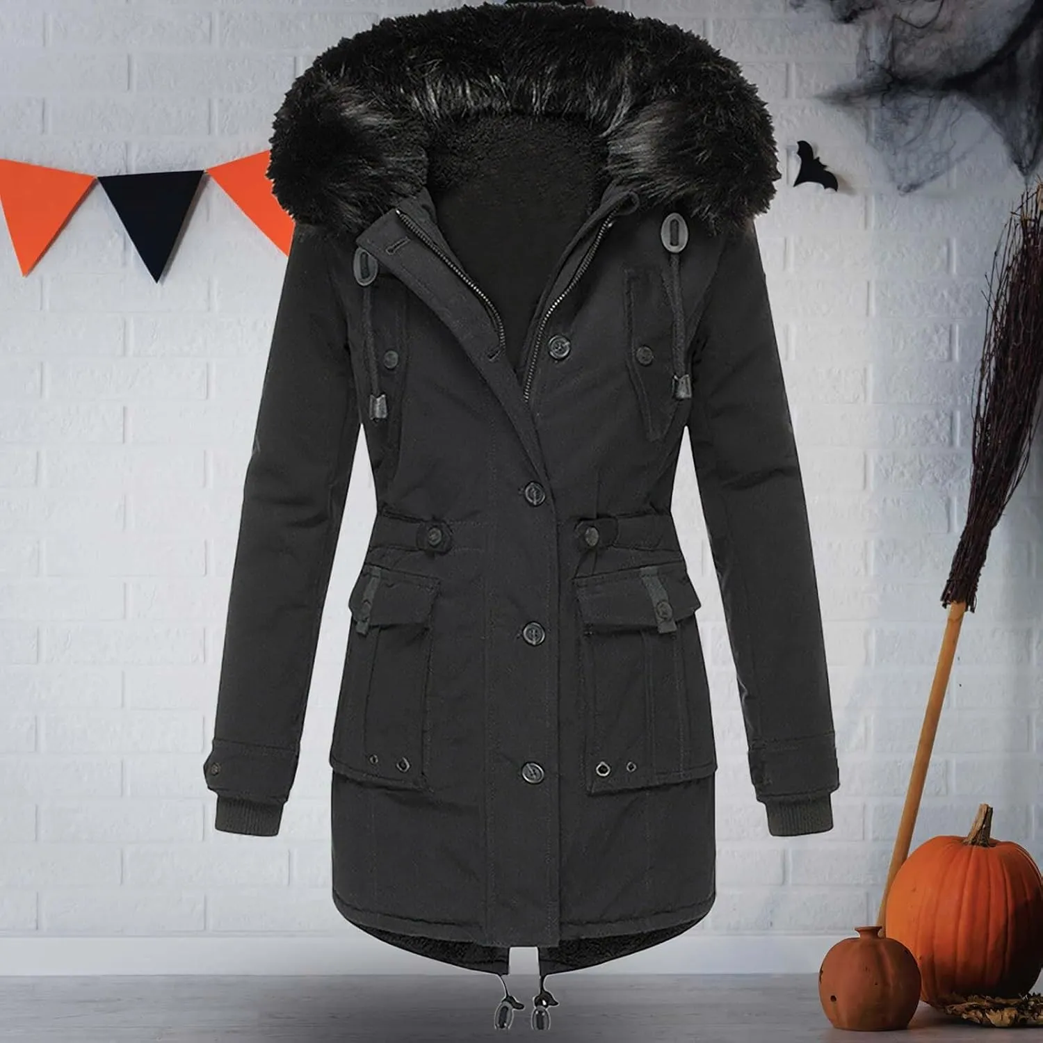 Winter Coats for Women Warm Sherpa Fleece Long Back Jacket Thicken Parka with Hood