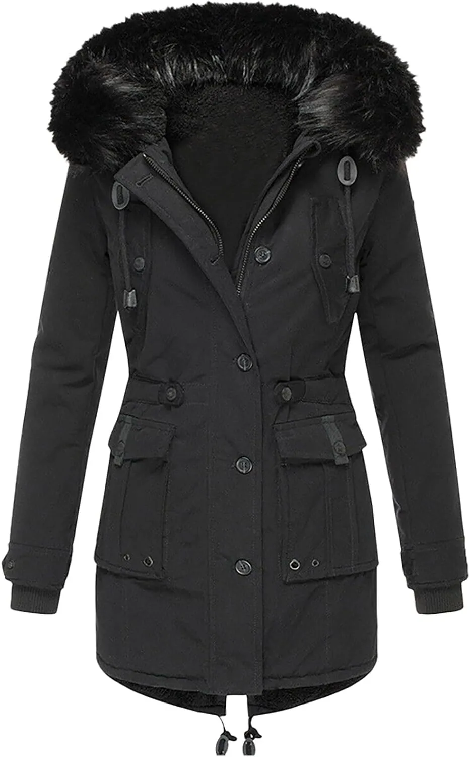 Winter Coats for Women Warm Sherpa Fleece Long Back Jacket Thicken Parka with Hood