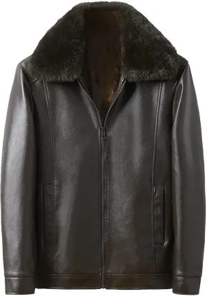 Winter Fur Leather Jacket Men Thickened Fleece Warm Faux Leather Coats Mens Motorcycle Vintage Lapel Outdoor Clothing