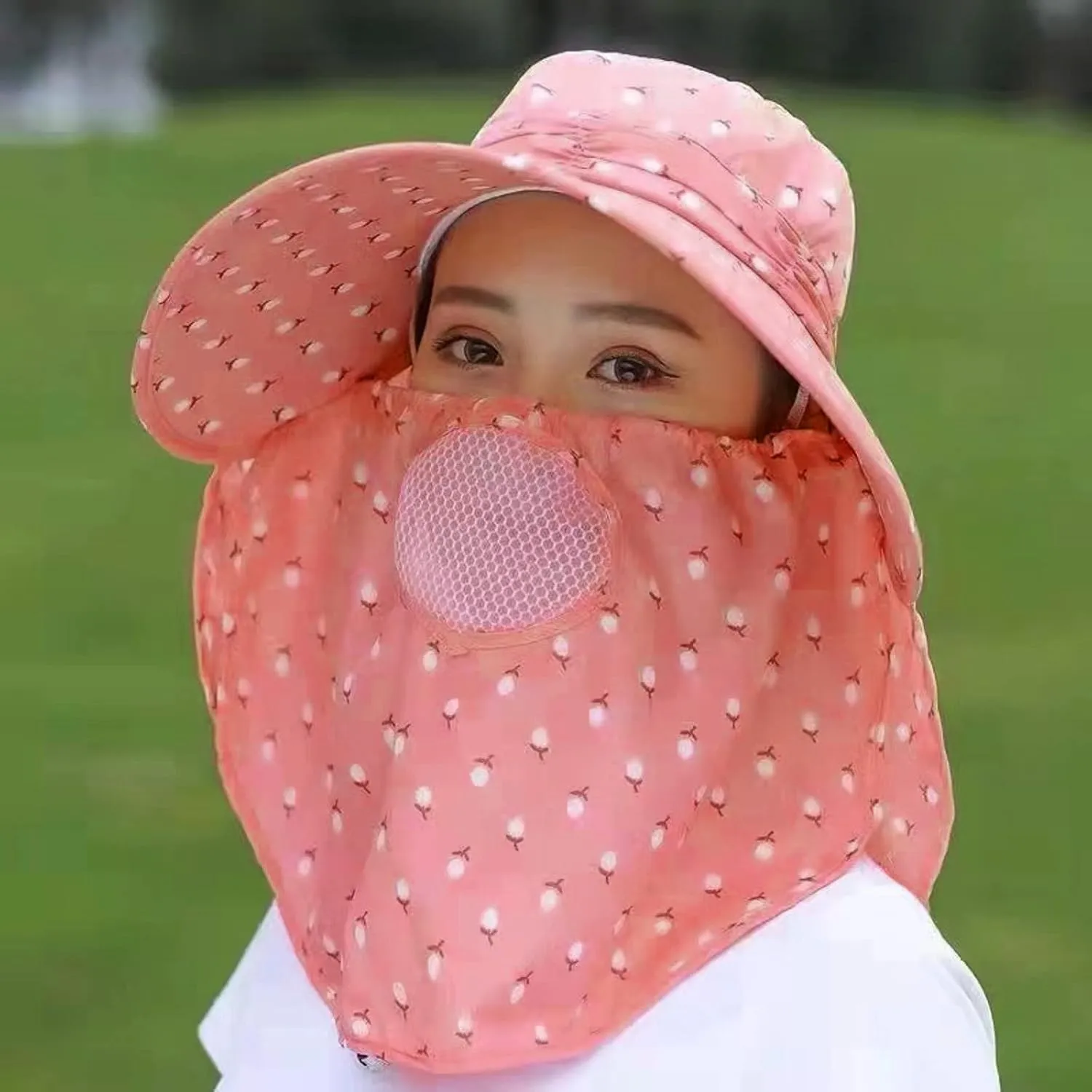 Women Adjustable Print Sun Hats Wide Brim Shawls Breathable Sunscreen Sun Hats Outdoor Riding Ponytail Visors Cap