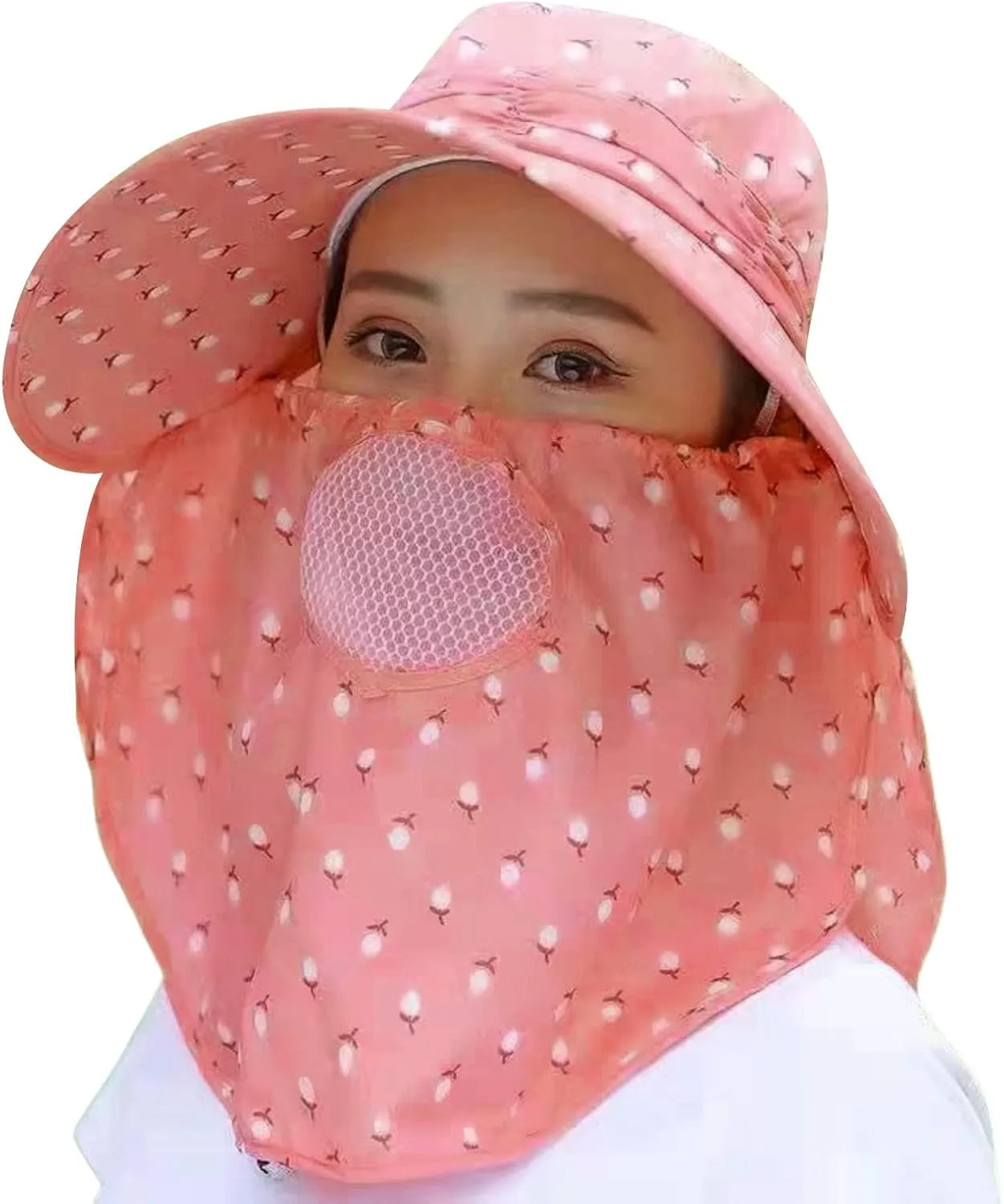 Women Adjustable Print Sun Hats Wide Brim Shawls Breathable Sunscreen Sun Hats Outdoor Riding Ponytail Visors Cap