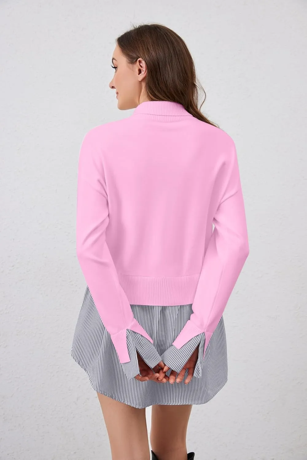 Women Asymmetrical Patchwork Sweaters Slit Turtleneck Pullover Sweater Dress 2 in 1 Sweater Shirt Tunic Sweater Tops