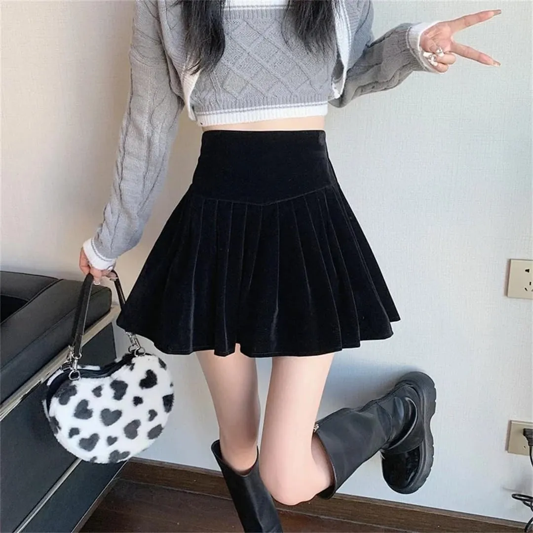 Women Casual Black Mini Skirts A Line Elegant Clothes High Waist Harajuku Pleated Skirt