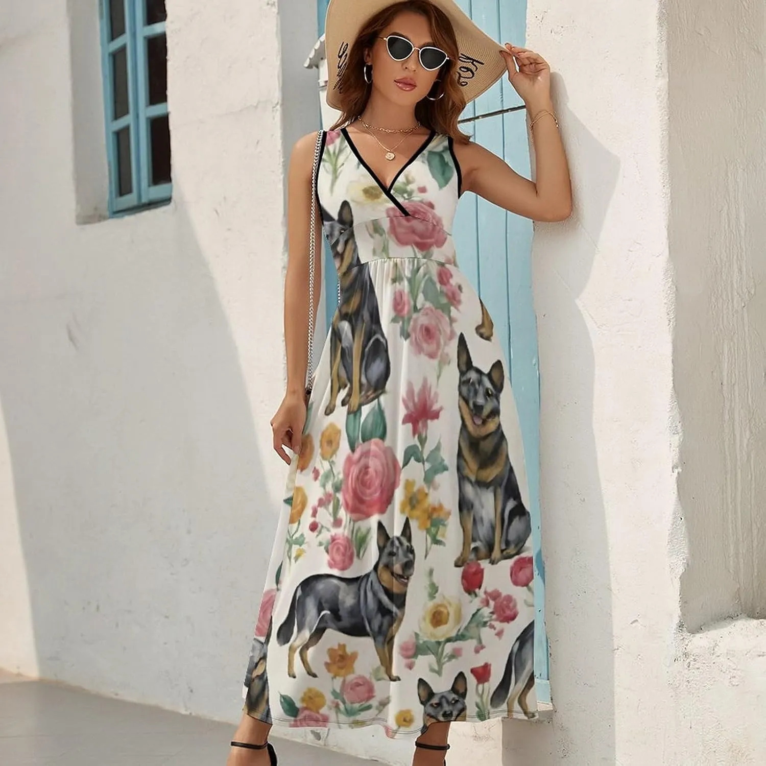 Women Girls Wrap Sleeveless Flared Midi Dress for Vacation Party Wedding
