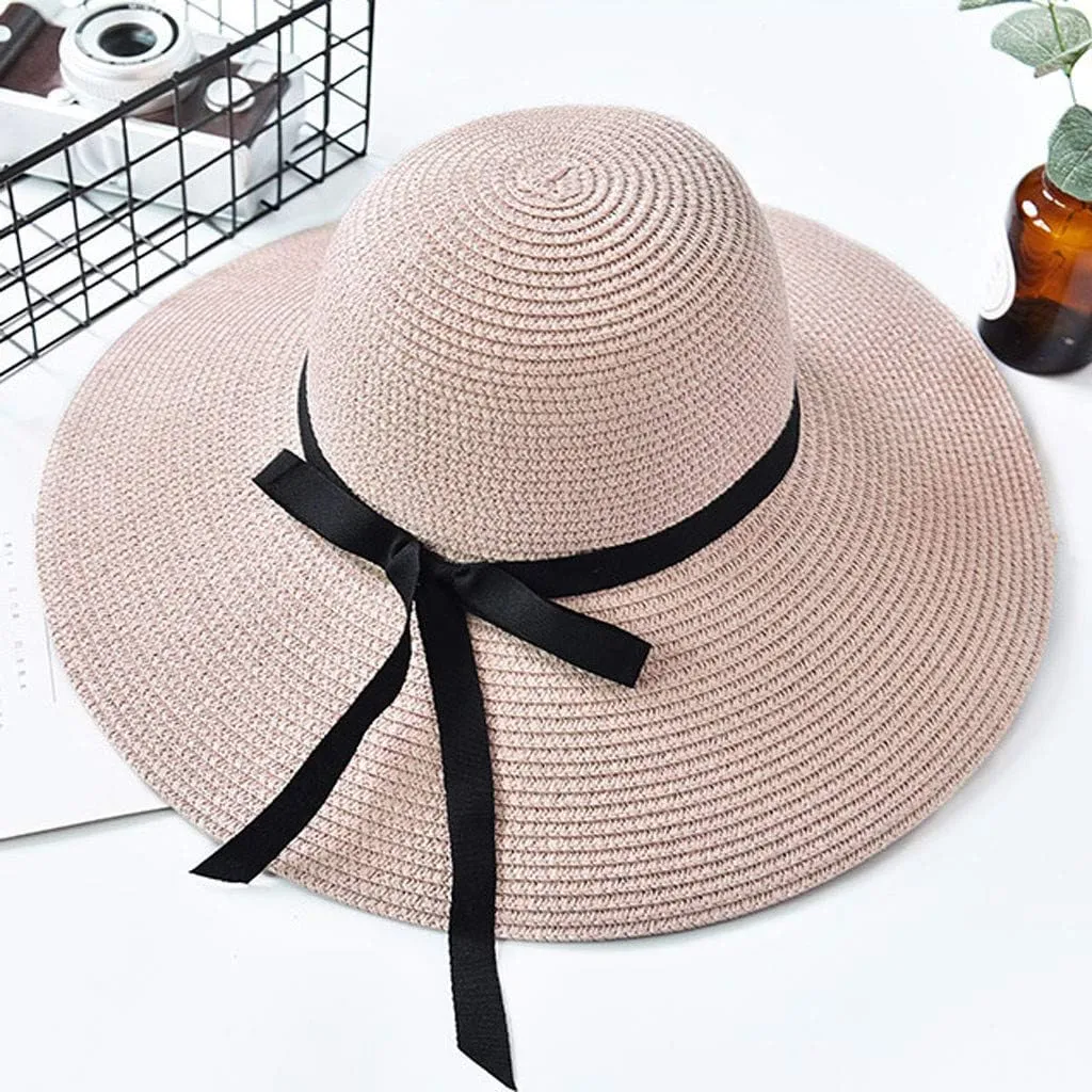 Women Ladies Floppy Beach Sun Foldable Cap New Summer Wide Brim Straw Hat Bucket Cap for Beach Fishing Hiking