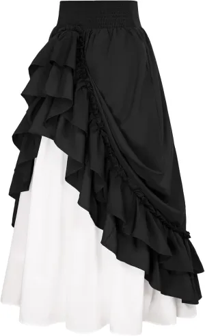Women Medieval Gothic Steampunk Asymmetrical High Low Skirt Pirate Skirt Peasant Maxi High Waist Skirts