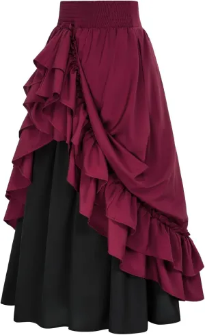 Women Medieval Gothic Steampunk Asymmetrical High Low Skirt Pirate Skirt Peasant Maxi High Waist Skirts