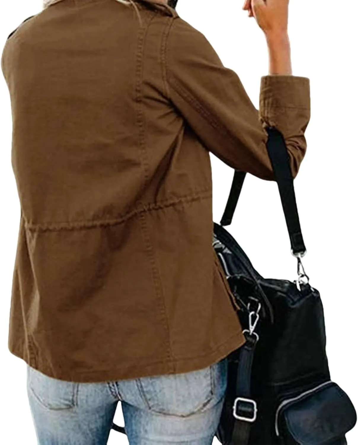 Women Military Anorak Jackets Lightweight Zip Up Utility Cargo Coats Casual Long Sleeve Snap Buttons Safari Outwear