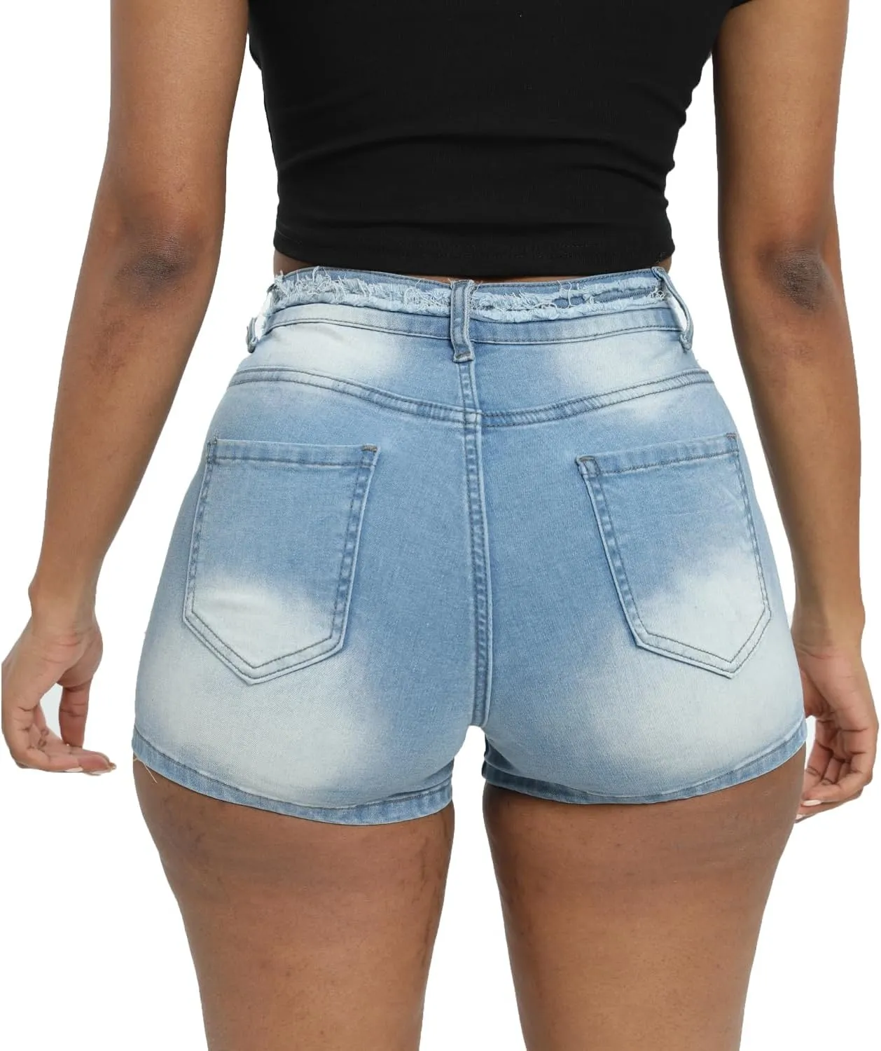 Women Ripped Denim Shorts High Rise Summer Jeans Stretchy Folded Hem Jean Shorts Cut Off Distressed Short Jeans
