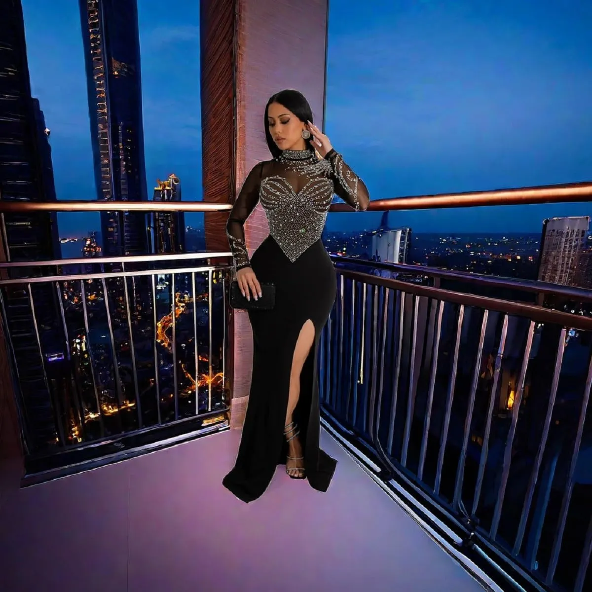 Women Sleeveless Off Shoulder Split Evening Cocktail Long Dress