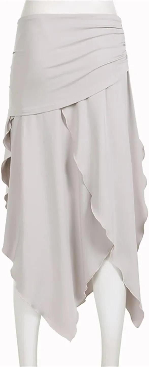 Women Solid High Waisted Asymmetrical Long Skirts Holiday Vacation Clothing