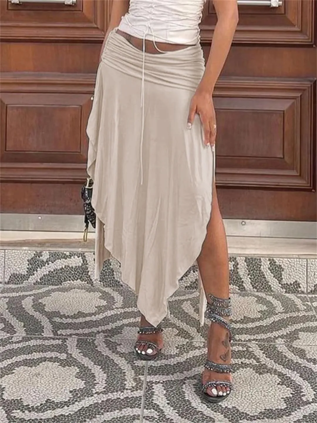 Women Solid High Waisted Asymmetrical Long Skirts Holiday Vacation Clothing