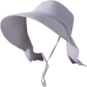 Women Summer Wide Brim Shawl Sun Hats Sunscreen Fisherman Cap Outdoor Travel Ponytail Hole Visors Hat with Strings