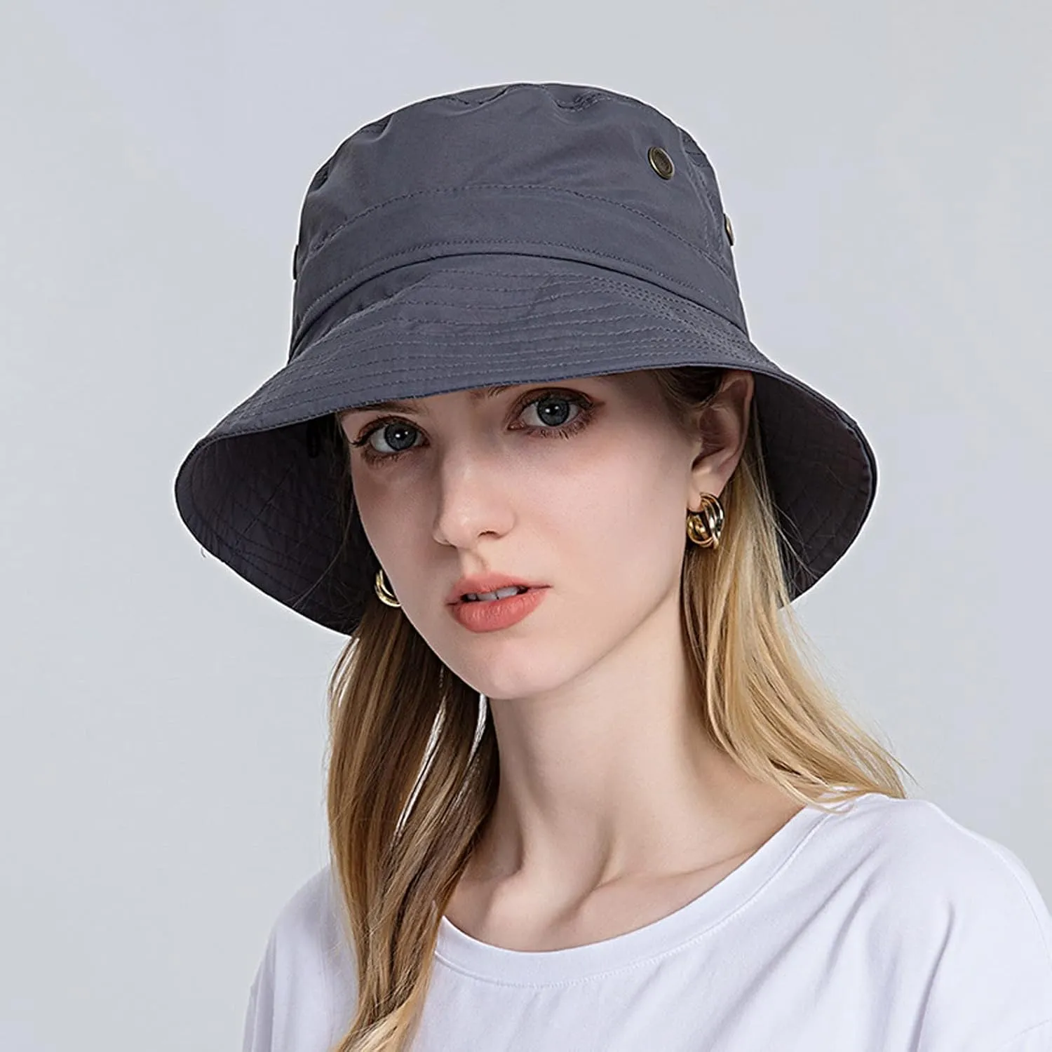 Women Sun Hat Wide Brim Sunscreen Bucket Hat Adjustable Sunshade Beach Hat Summer Fisherman Hats with Strings