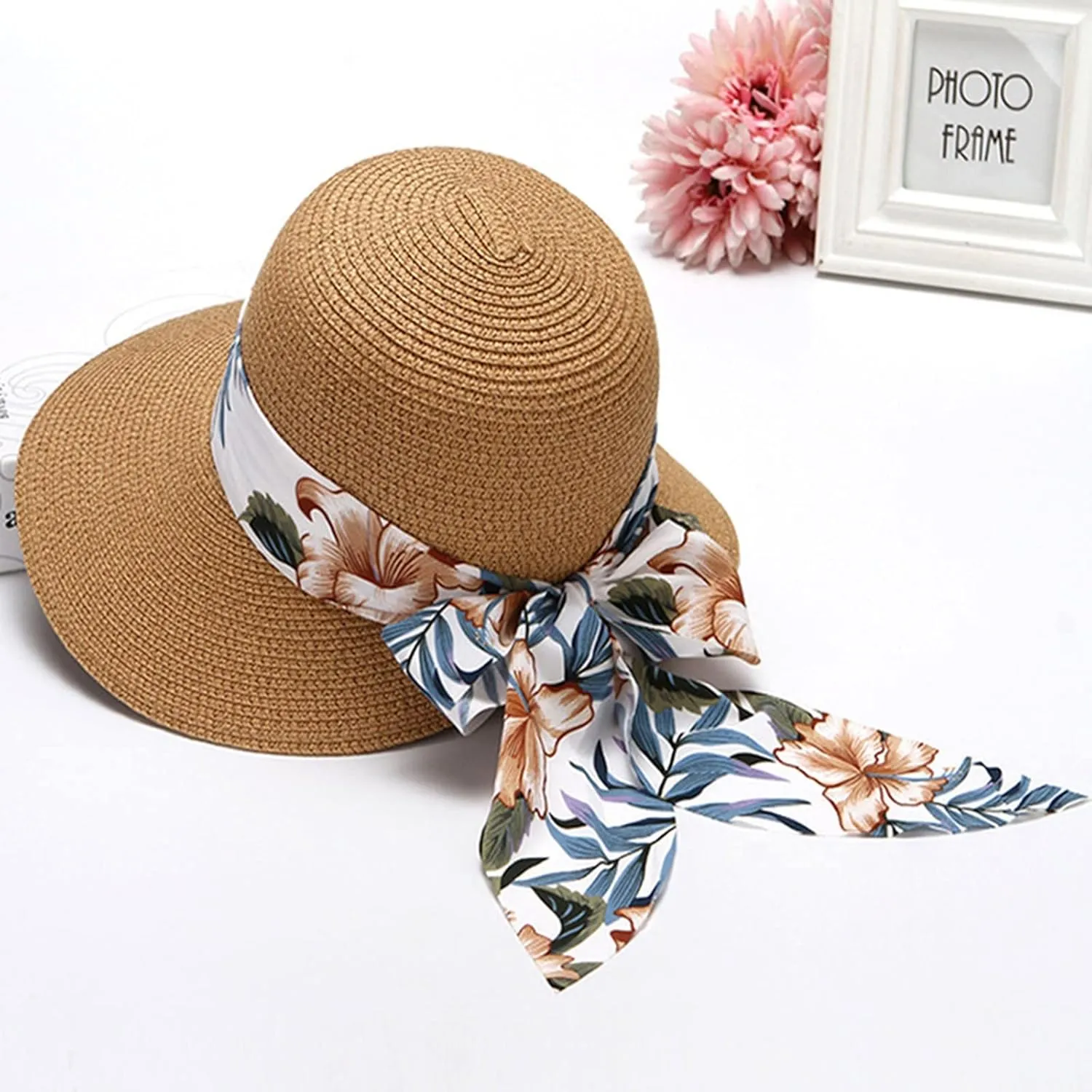 Women Wide Brim Sun Hat Straw Summer Hat Big Floppy Foldable Roll up Cap Beach Sun Hat UPF 50 