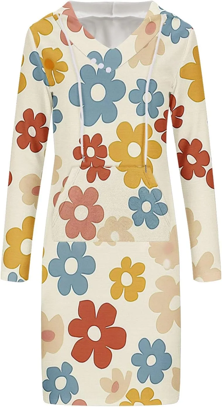 Women's 2024 Fall Dresses Long Sleeve V Neck Floral Dress Flowy Casual Dress Midi Dress Shift Long Dress