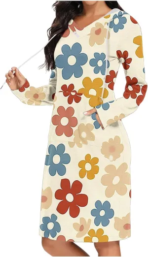Women's 2024 Fall Dresses Long Sleeve V Neck Floral Dress Flowy Casual Dress Midi Dress Shift Long Dress