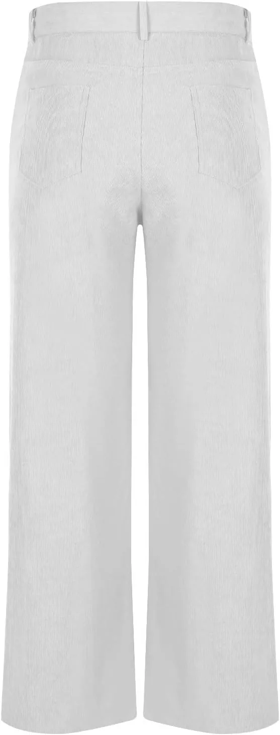 Womens Business Casual Pants Solid Color High Rise Button Zipper Straight Leg Loose Comfy Trousers with Pockets