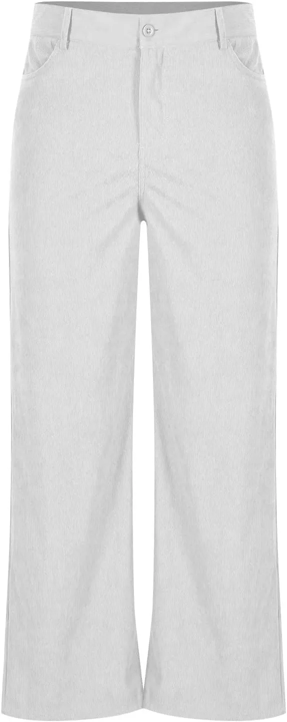 Womens Business Casual Pants Solid Color High Rise Button Zipper Straight Leg Loose Comfy Trousers with Pockets